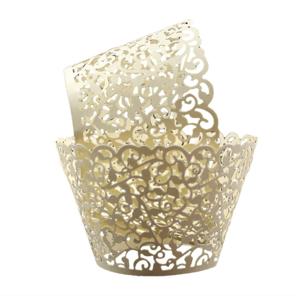 

Laser-cut Lace Wedding Cupcake Wrappers Cloud Hollow Out Cake Paper Birthday Party Decoration Laser Cut Baking Cup, Beige