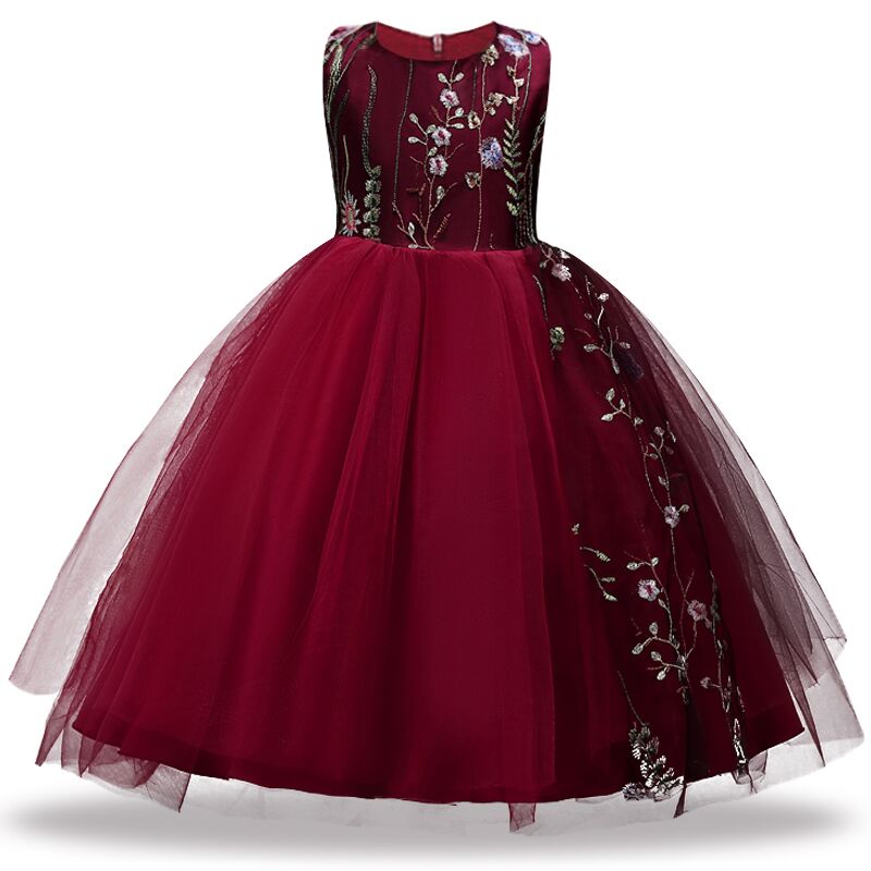 

Summer Kids Formal Dress For Girls Clothes Pink Birthday Princess Party Dress Girl Clothing Ceremonies Costume Girl Dress, Crimson