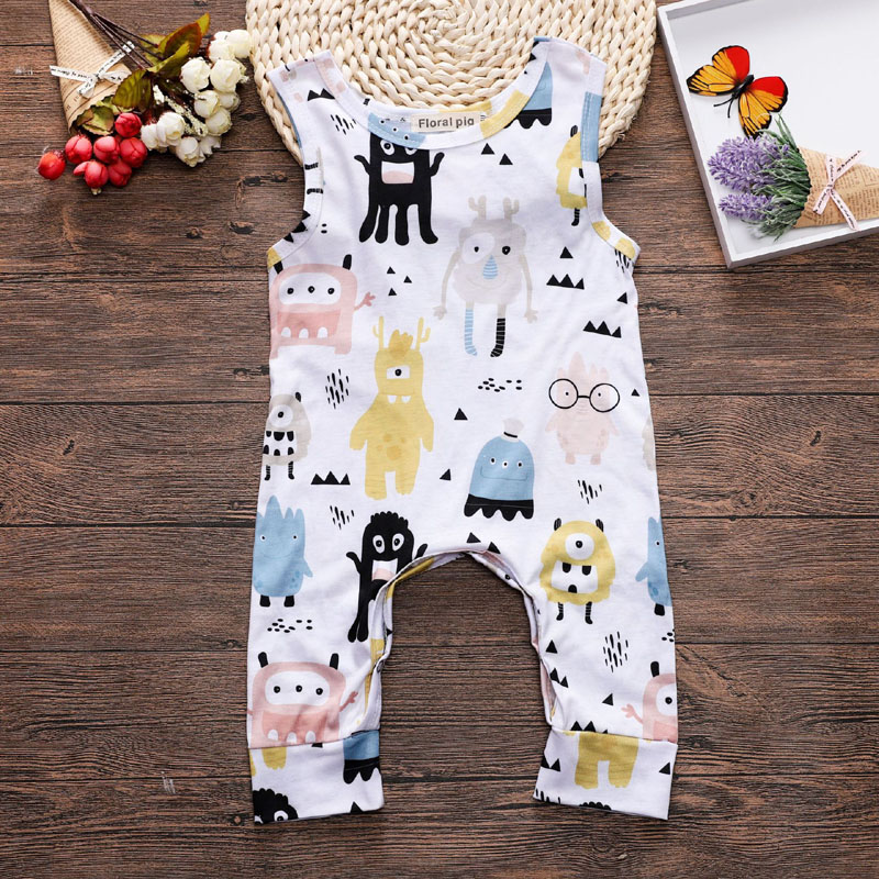 

Baby Romper INS Newborn Baby Clothes Cute Monster Printing Sleeveless Romper Jumpsuit Kids Clothing Outfits Baby Girls Boys Clothes, As photo