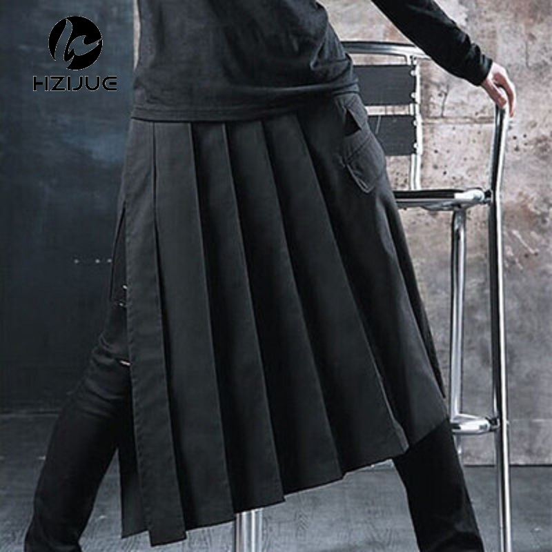 HZIJUE 2018 New Spring Autumn Fashion Casual Loose Men Skirt Pants Wide Leg Pants Men Crotch Pants Bar Nightclub Costumes Y1892811