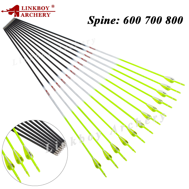 

Linkboy Archery pure carbon arrows ID4.2mm sp600-800 30inch 1.75inch vanes arrow tips 80gr pin nock for recurve bow shooting
