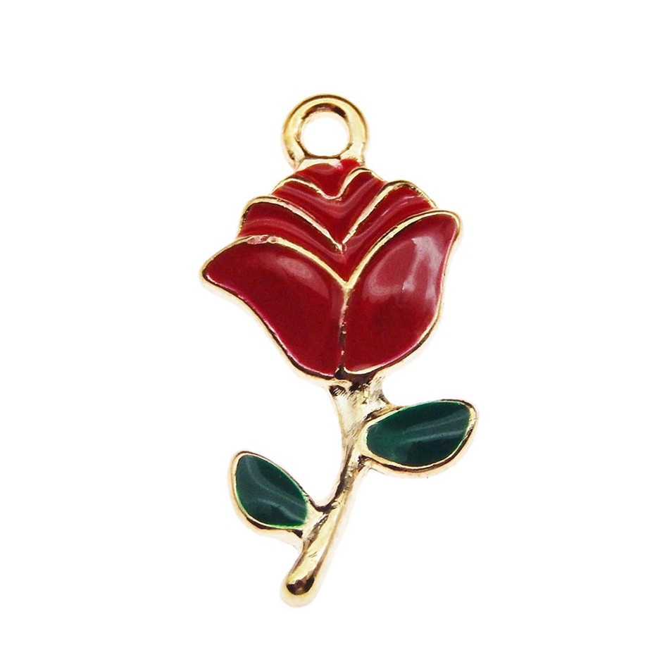 

Wholesale 30PCS/Lot Gold Color Enamel Red Alloy Grace Rose Look Charms Handmade Pendant DIY Fashion Necklace Jewelry Findings