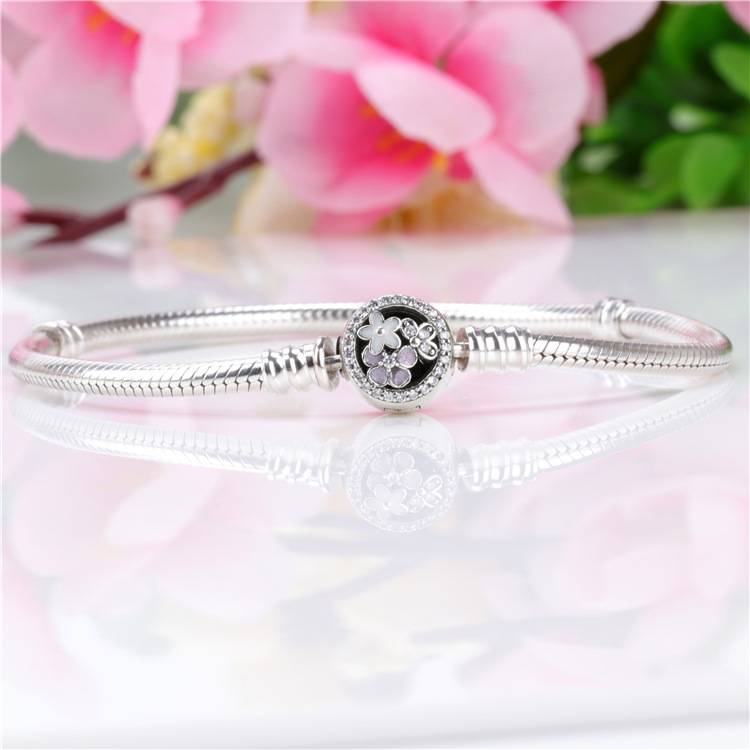 

Fashion 925 Sterling Silver BRACELET bloom flower enamel Clasp for Pandora Jewelry Bracelet Women Wedding Bracelets 10pcs/lot free ship