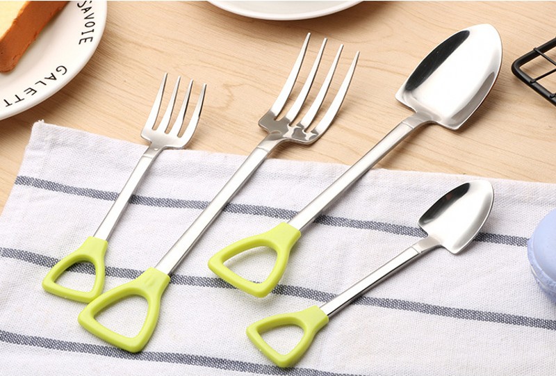 

NEW Stainless Steel Spoon and Fork Shovel Shape Design fork spoon Long Handle Tableware Free shipping NA17