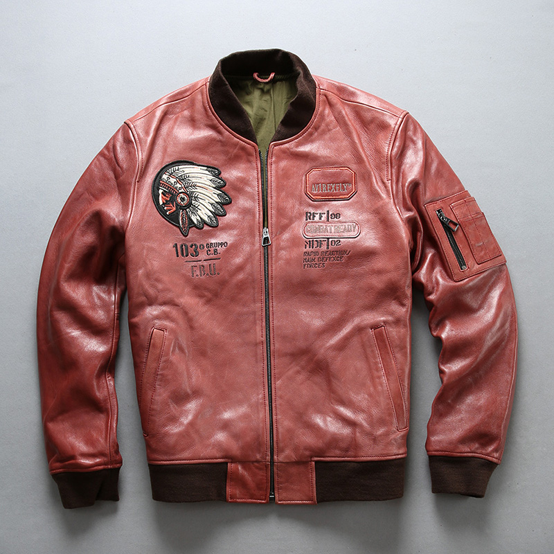

rose pink AVIREXFLY sheepskin genuine leather jackets INDIANS Embroidery FIGHTER BOMBER UNIT flight bomber jackets, Black