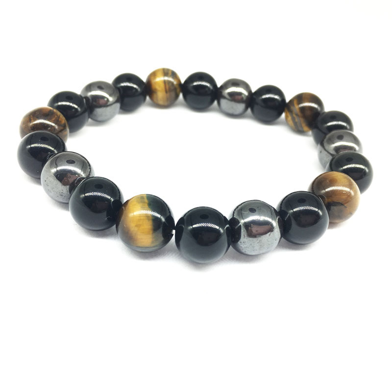 

New Style 10mm Tiger Eye & Hematite & Black Obsidian Stone women men Jewelry Beaded Bracelet Gift Free shipping
