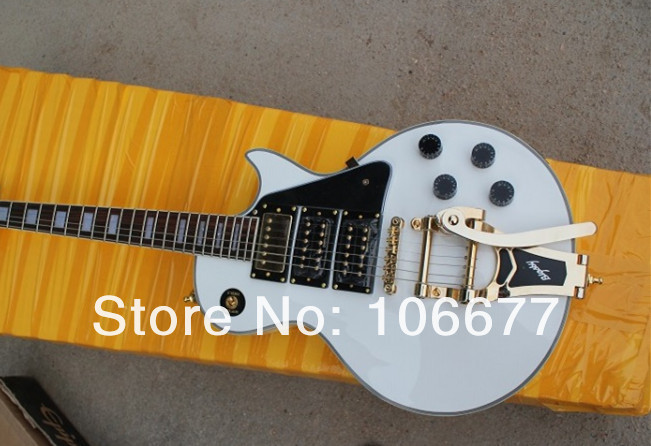 2014 Nouvelle Arrivée G Les Custom avec Corps En Acajou Blanc Guitare Électrique 3 Micros Golden Reliure Logo Livraison Gratuite
