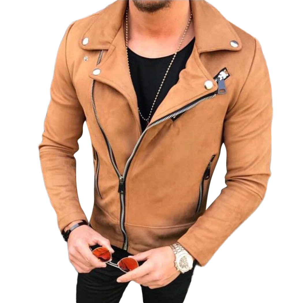 

Men Coat Streetwear 2018 Bomber Suede Leather Jacket Coat Lapel Zipper Slim Biker Motocycle Jacket Male Outwear Casacos, Black