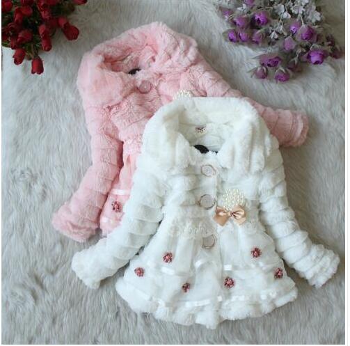 Vente chaude 2018 nouvelle fille parkas manteau arc dentelle fausse fourrure manteau chaud pour 2-7ans filles enfants enfants épais hiver survête