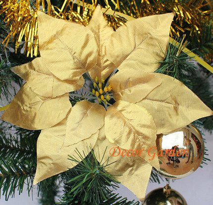 

wholesale 3colors 22CM For christmas decoration artificial silk flowers Christmas poinsettia flower heads gold silver red