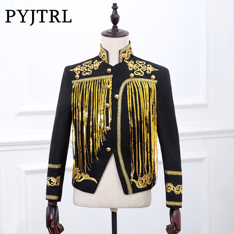 

PYJTRL Bar Male Singer Jacket Dj Stage Evening Show Gold Silver Sequins Embroidery Blazer Male Paillette Tassels Loose Coat, White jacket
