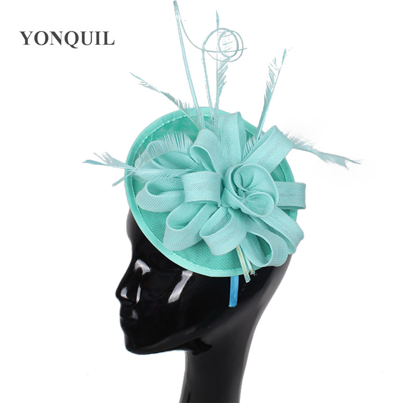 

Women Chic Wedding DIY Fascinator Hat imitation rose flower with ostrich quill adorn headdress Cocktail Party Headpiece Hair band headpiece