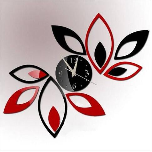 

Free Shipping Wholesales 3D DIY Quartz Wall Clock Art Acrylic Mirror Leaves Wall Sticker Home Decor