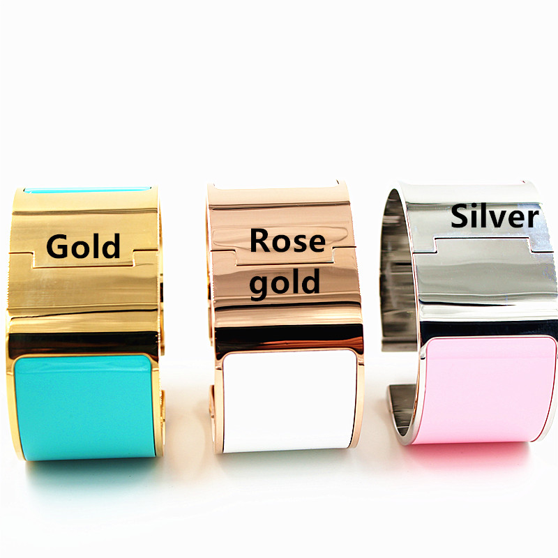 

33mm Luxury Stainless Steel Puck Wide Bracelets&Bangles Wristband Enamel Bangle France Design Classic Brand Bracelets, Black