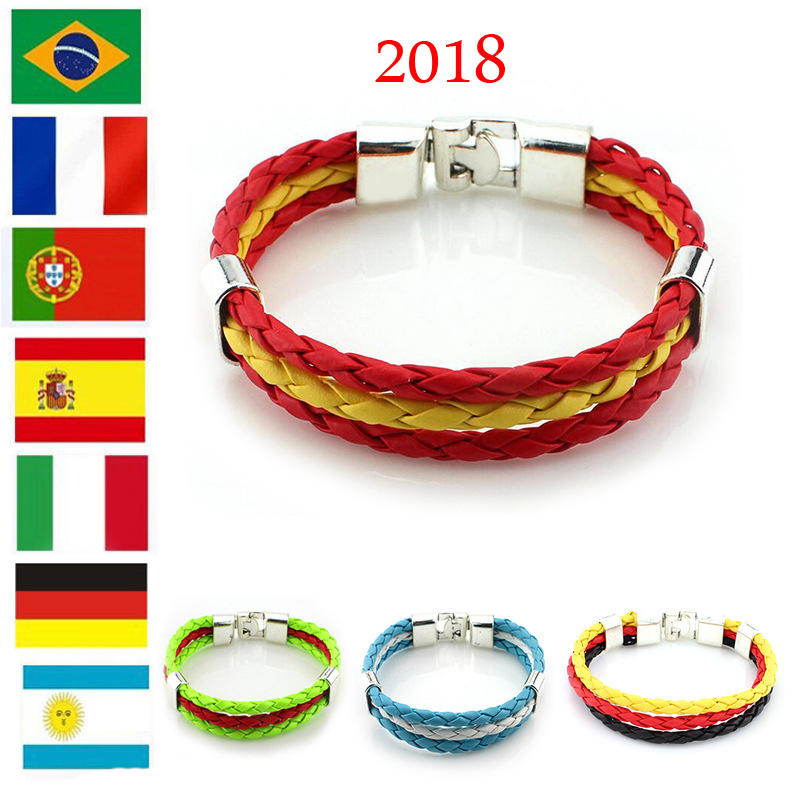 

2018 World Cup sports bracelet national flags braided Leather Wristband Bangle For women&men Fashion football soccer Fans Couple jewelry