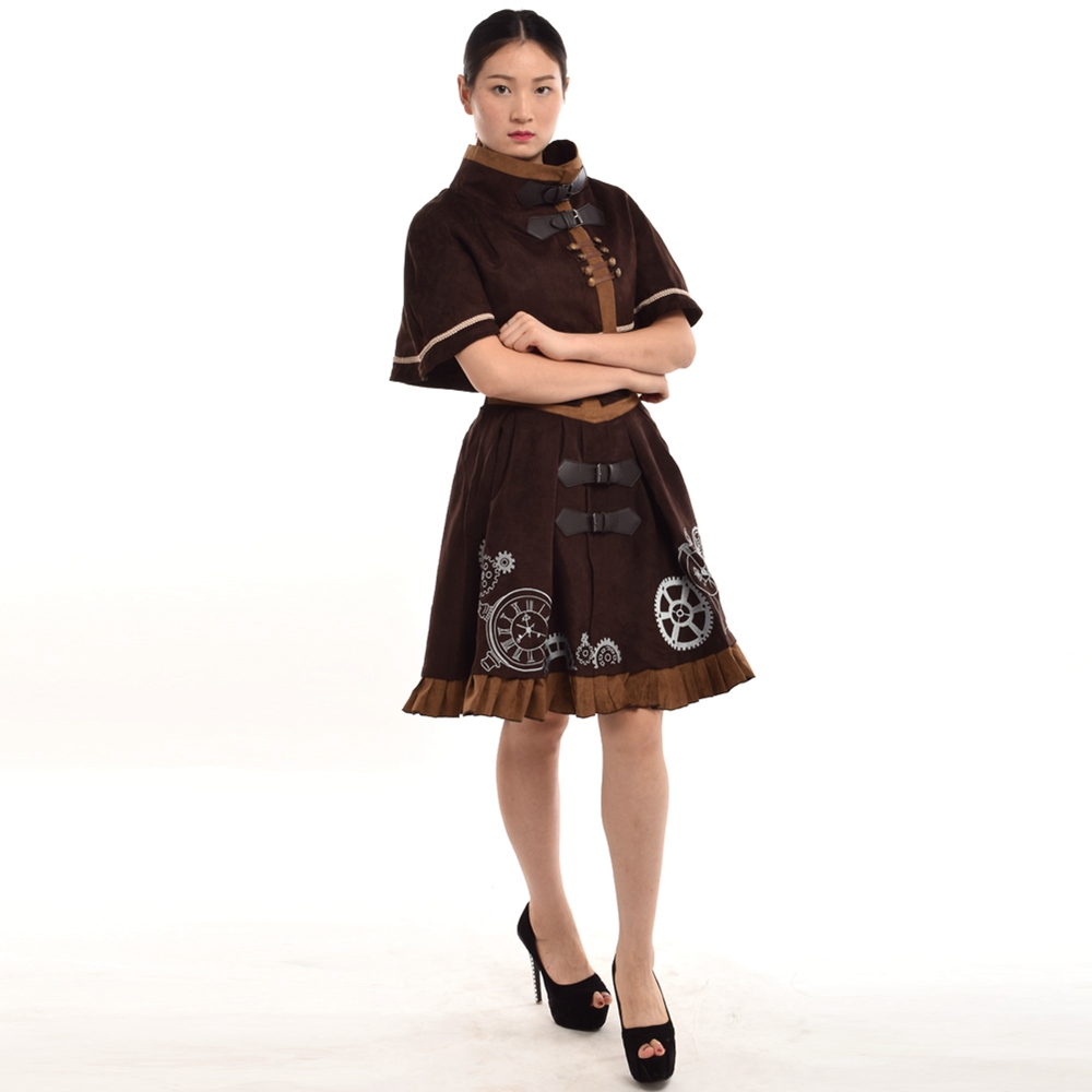

Steampunk Lolita Costume Brown/Blue Woman Corset Dress Cape Embroidery JSK Vintage Cosplay Set High Quality