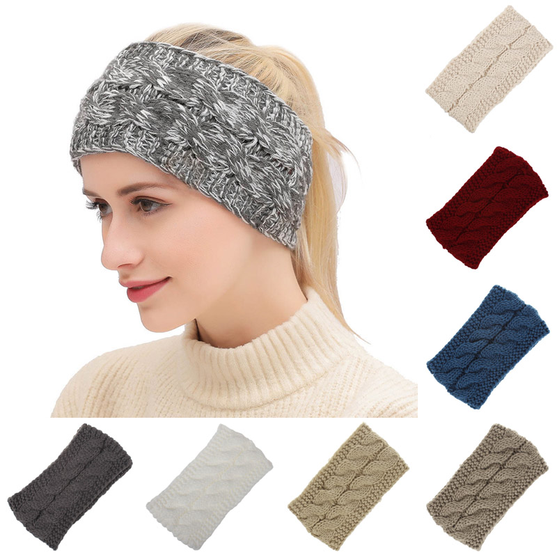 

2018 Hot Sale Knitted Crochet Headband Women Winter Sports Head wrap Hairband Turban Head Band Ear Warmer Beanie Cap Headbands, Blue;gray