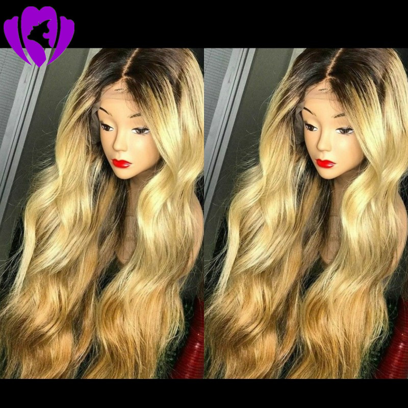 

180density full Layered Cut blonde synthetic Lace Front Wig Heat Resistant body wave ombre color Lace Front Wigs for black Women, Natural color