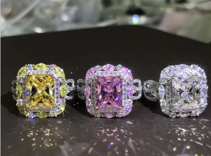 

Cool Stunning Luxury Jewelry 925 Sterling Silver Drop Shipping Princess Cut Promise MultiColor New Women Wedding Band Ring For Lover Gift