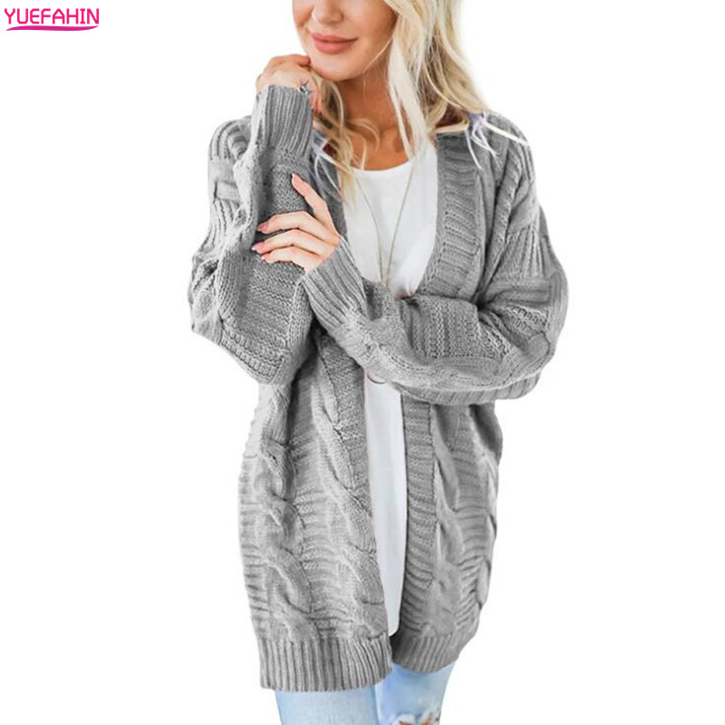 

Women' long sleeve cardigan sweater 2018 autumn and winter new style loose solid colors knitwear women Open Stitch, Black