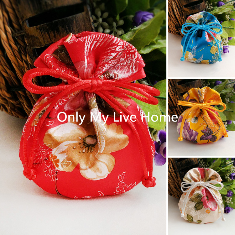 

Luxury Floral Silk Satin Drawstring Bags Small Jewellery Bags Gift Pouches Cloth Reusable Craft Bags Sachet