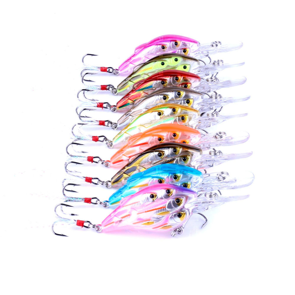INFOF 9pcs 2.95"/7.5CM 9.3G Crankbait group fish Swim Bait 8 fishes Plastic Bionic Wobbler Fishing Tackle Shads # 6 feather hook-image-409432844