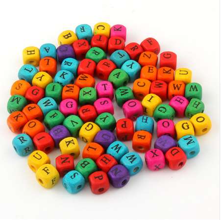 100 pièces/lots 9mm perles entretoises en bois lettres de couleur mélangée imprimer Cube perles en bois perles mélangées aléatoires pour Bracelet
