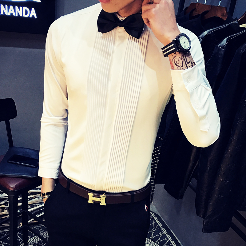 

Quality Korean Slim Fit Shirt Men Autumn Winter Fashion Simple Casual Men's Shirts Long Sleeved Slim Fit Tuxedo Shirts 5XL-S Hot, White