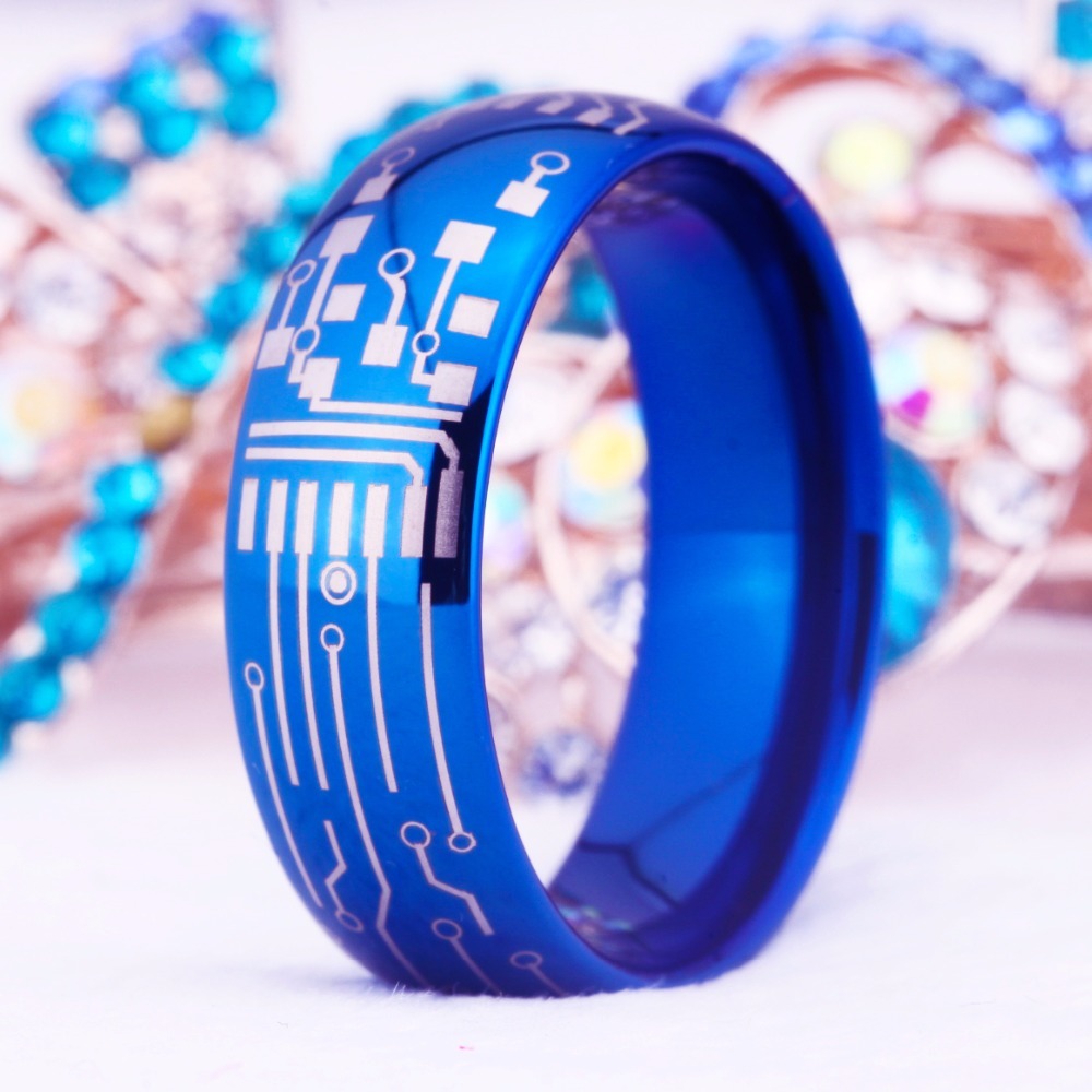 2019 ygk jewelry 8mm shiny blue dome circuit board design rings forSale Circuit Board Ring Green Round Domed #20