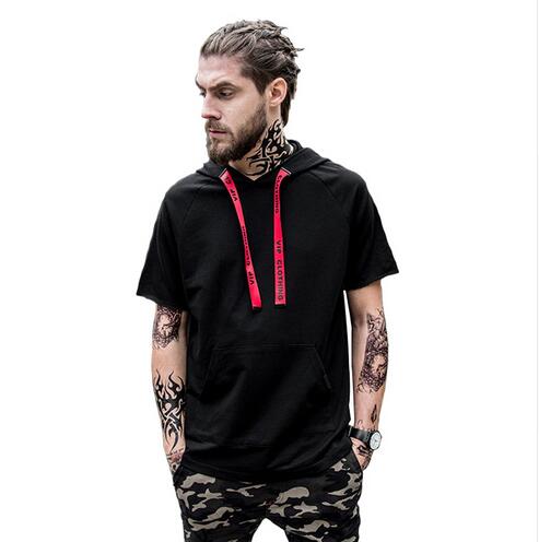 

Male T-shirt Pure Color Short Sleeve Loose Hooded Tops Tees Men Women Street Skateboard hip hop T shirt, White