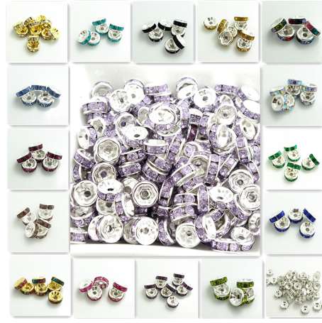 

Wholesale 100PCS Resin Rhinestone Silver Rondelle fit Czech Crystal Spacer Beads DIY 6mm