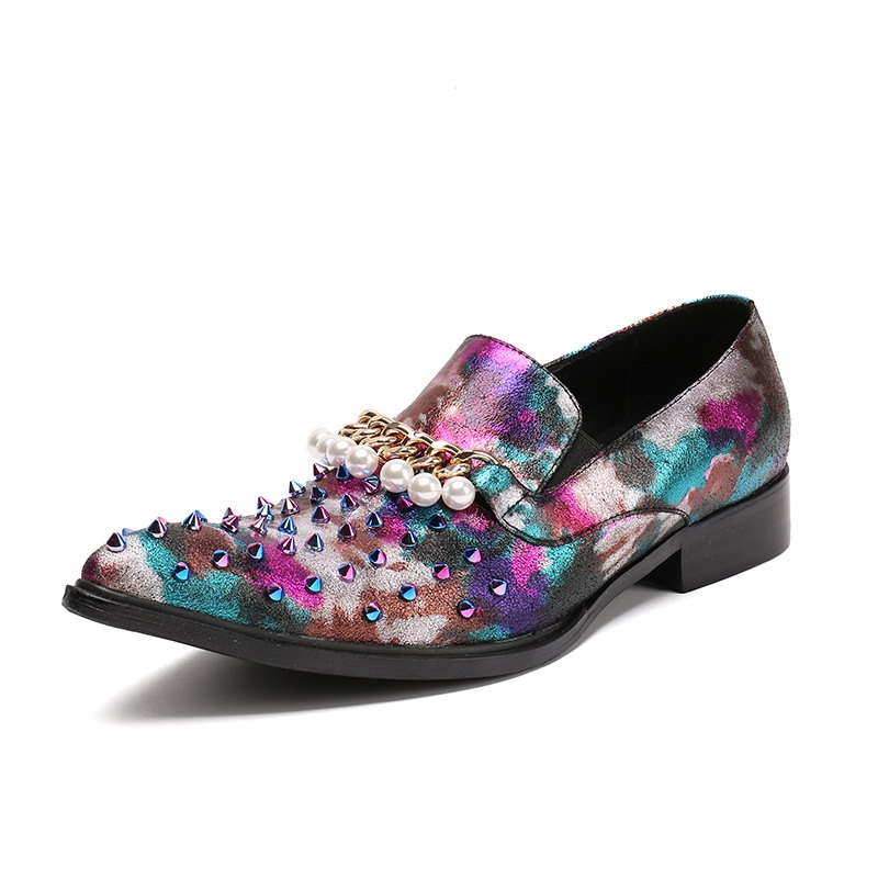 

Luxury Men Dress Shoes Fashion Forward Round Toe Boat Shoes With Rivets Slip On Party Show Shoes For Man Hombre Zapatos 46, Blue