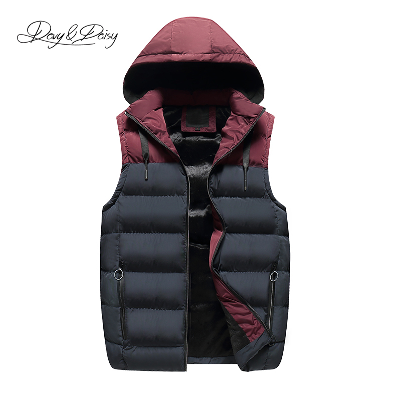 DAVYDAISY 2018 New Arrival Autumn Winter Vest Men Warm Sleeveless Hooded Men Down Jacket Patchwork Fashion Vest DCT-249