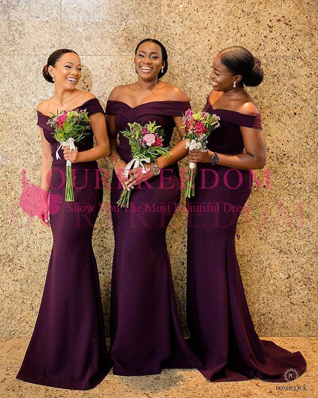 2019 South Africa Style Mermaid Bridesmaid Dresses Off The Shoulder Satin Sweep Train Maid Of Honor Wedding Guest Gowns Formal Wear New