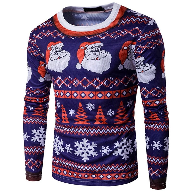

2018 New Men t shirts Casual Christmas 3D Printed Funny Tops Autumn Long Sleeve T-Shirts O-neck Silm Tops Gifts Fitness Clothes, Santa claus