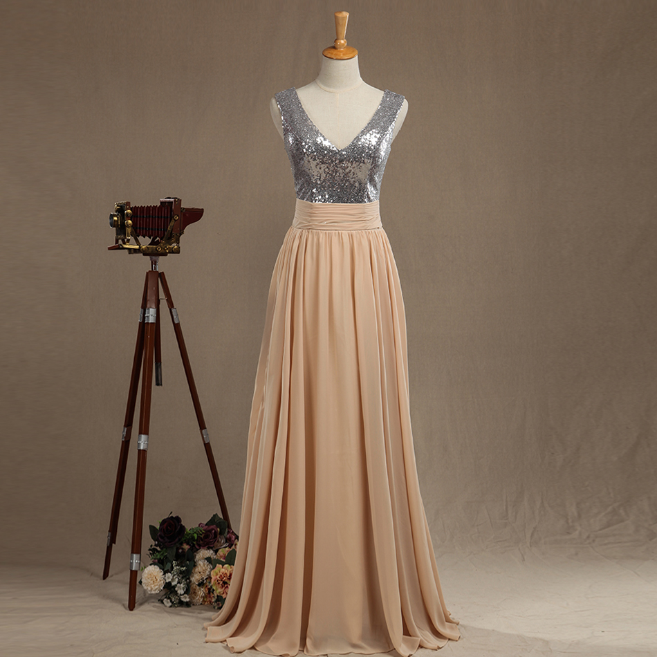 

Sparkly Champagne Prom Dresses Sexy V-neck Pleated Backless Formal 2018 Sexy Cheap Special Occasion Dresses Women Evening Party Queen Gowns, White