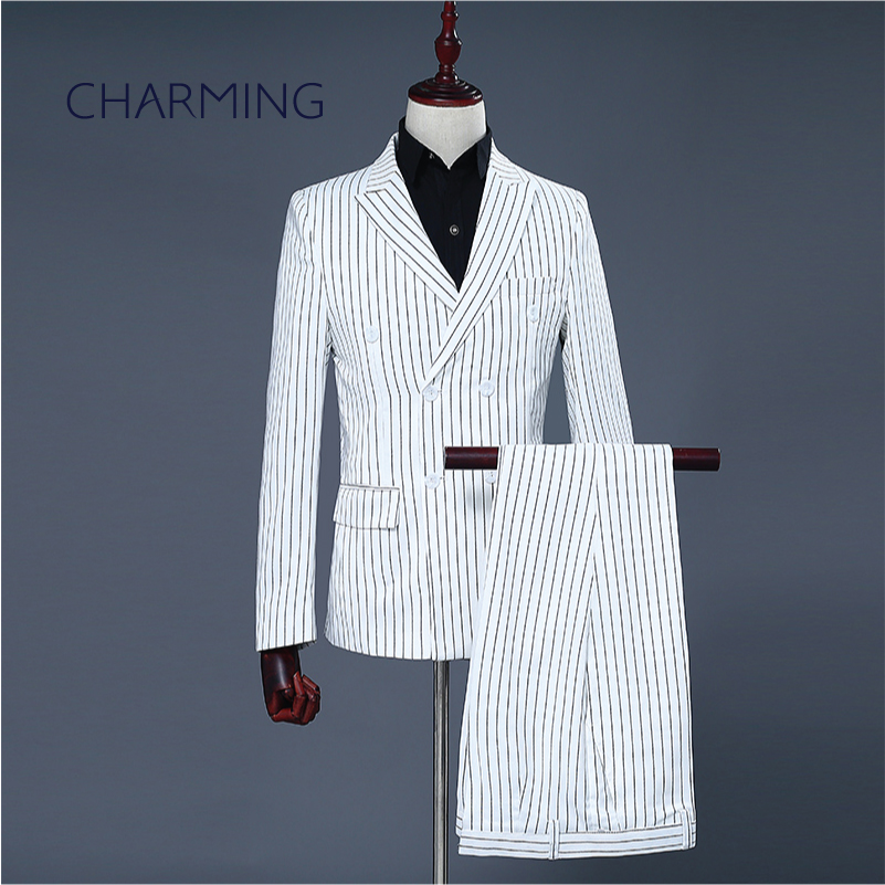 

White pinstripe suit High quality fabrics modern mens suits Suitable for wedding host singer performance Men's 2 piece suits (Jacket +Pants), Same as image