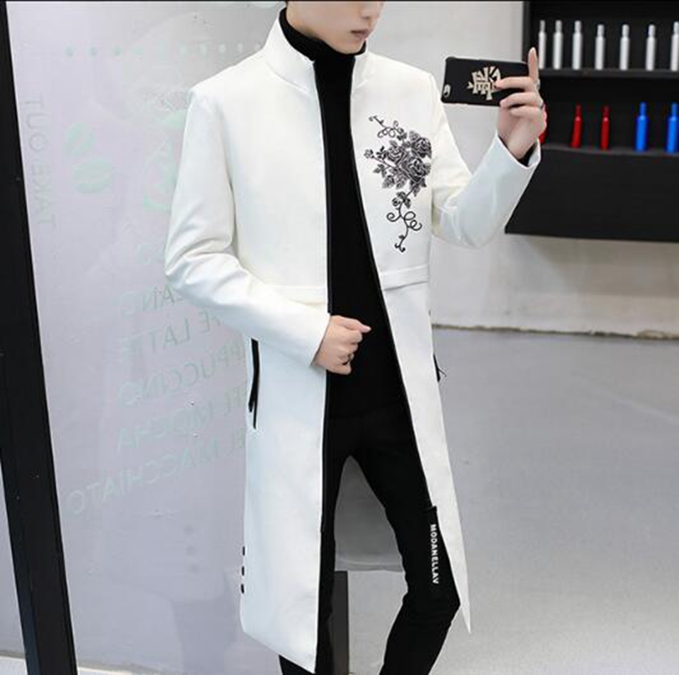 

Men's spring autumn Korea version of the European and American new trend refined personal handsome PU leather coat jacket /M, White b