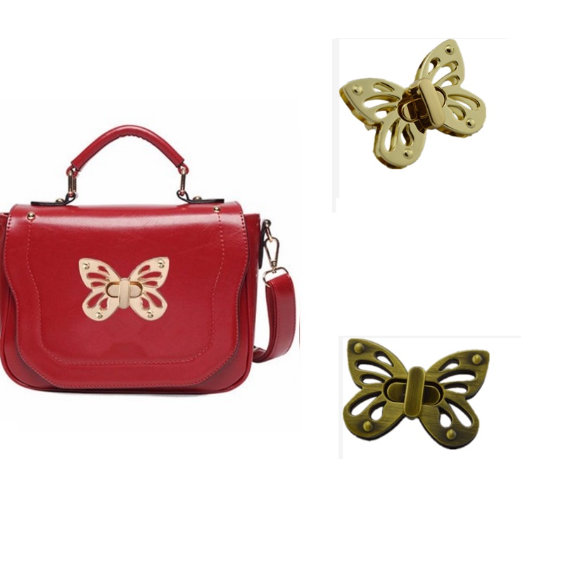 

Fashion Women Butterfly Tone Lock Bag Accessories Purse DIY Metal Twist Turn Lock Snap Clasps Closure Bag Button Alloy