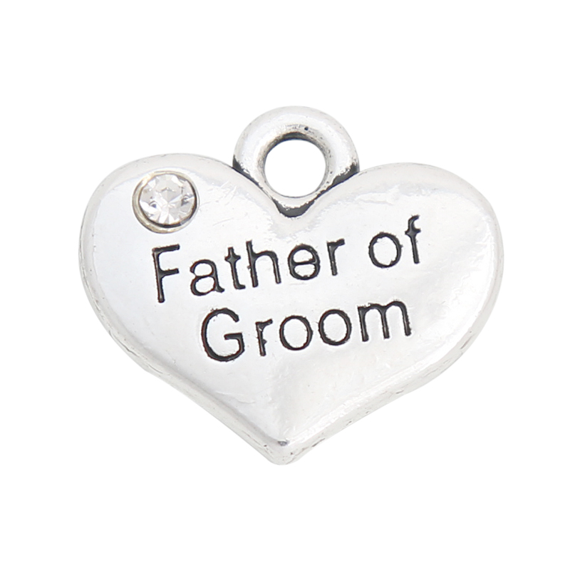Breloques en forme de cœur pour père du marié, en alliage, à la mode, Double face, Message de mariage, 15x17mm, 50 pièces, AAC993, vente en gros