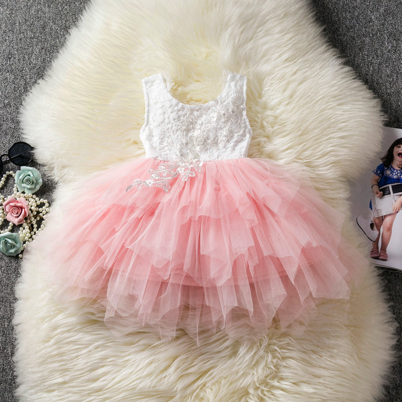 

Girls lace crochet princess vest dresses summer children beaded tulle tutu dress kids hollow tassel backless cake clothes R2830, Purple