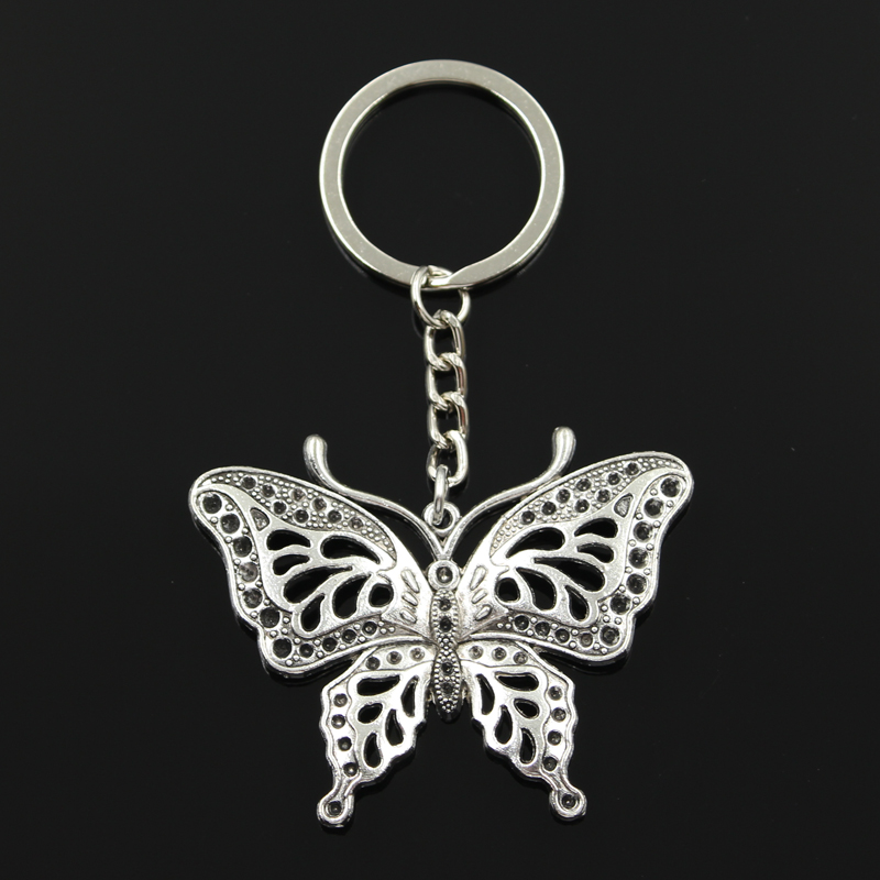 

Fashion diameter 30mm Key Ring Metal Key Chain Keychain Jewelry Antique Silver Plated hollow butterfly 60*48mm Pendant, Slivery;golden