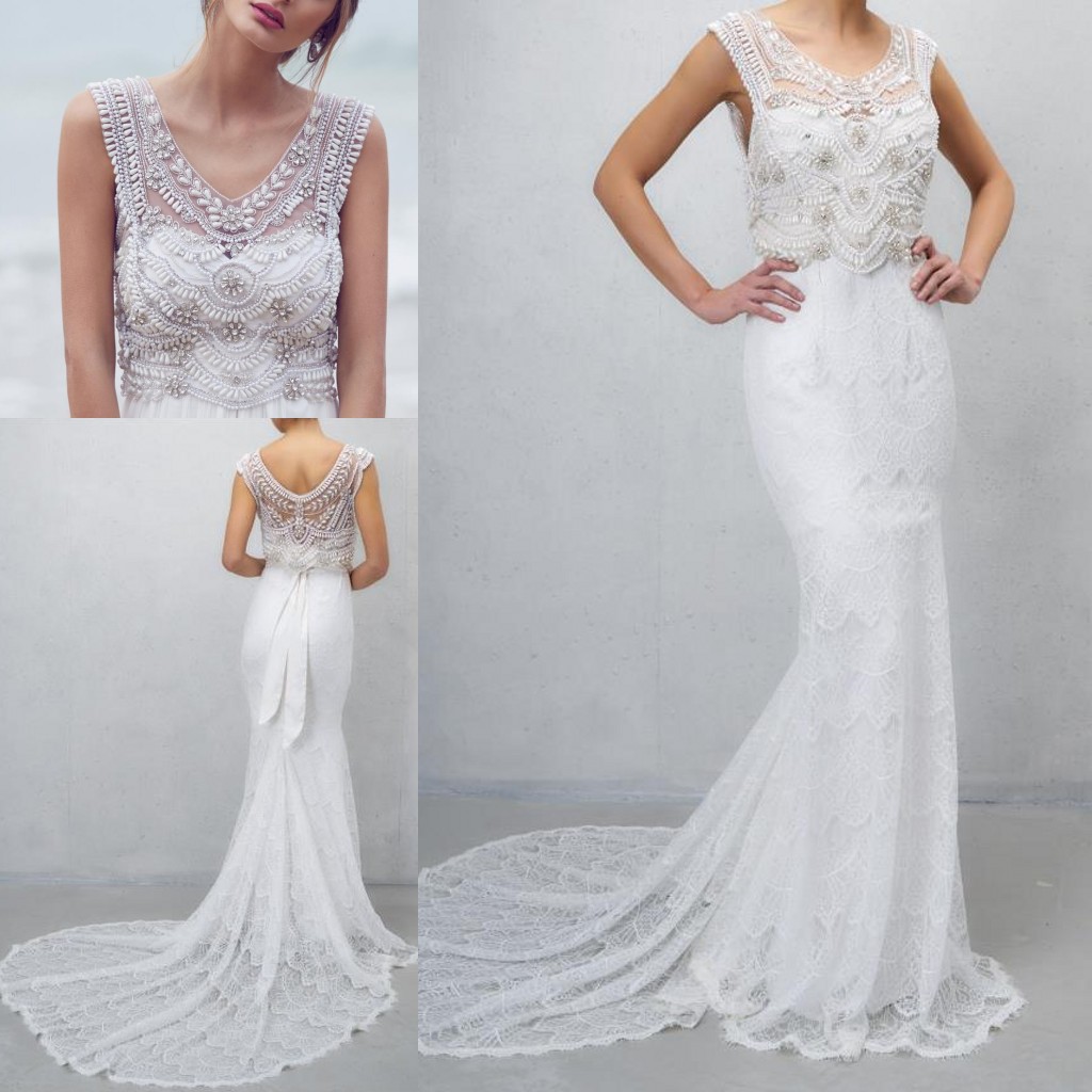 

Bohemian Lace Beach Wedding Dress Bling Beaded Crystal Boho Vestido De Novia Court Train White Ivory Bridal Gowns With Belt