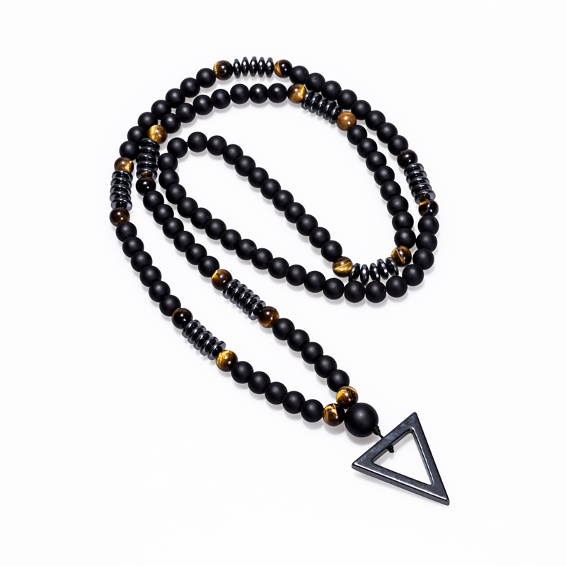 Joyas de piedra piedra natural cadena collar lava cubo negro hematites plata 214