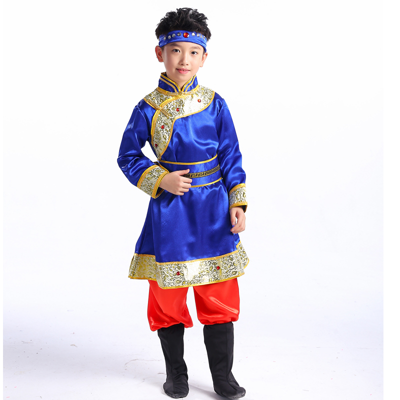 

New children's dance costume Mongolian ethnic Tibetan clothing girls dance skirt Chinese minority clothing stage performance, Blue