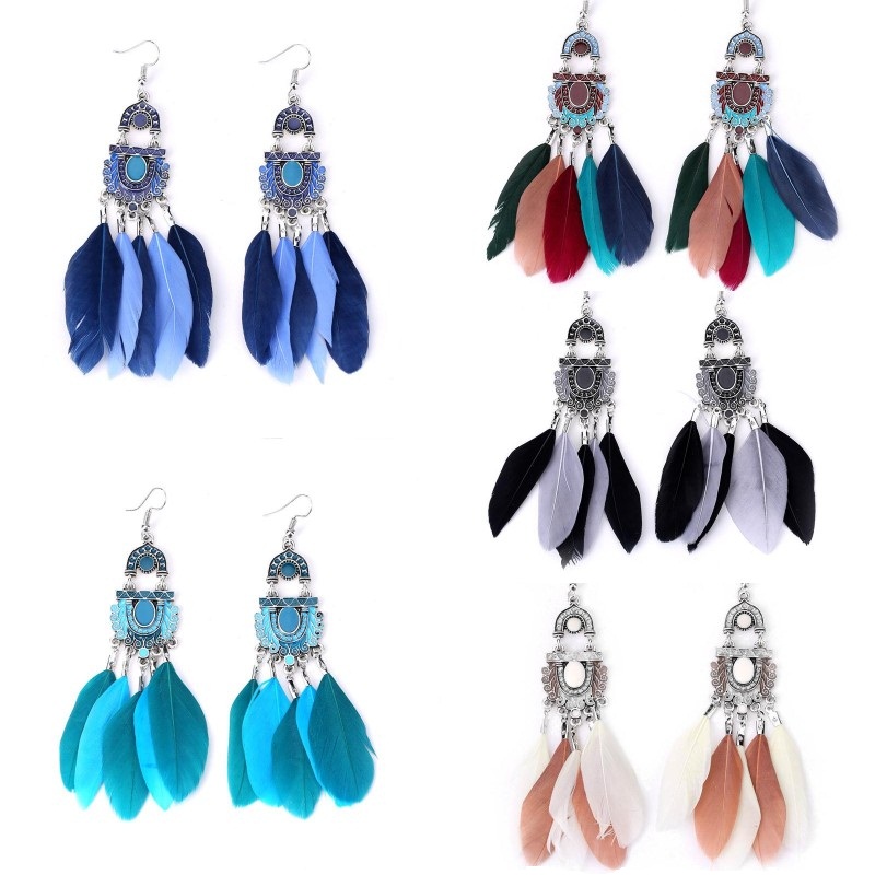

Long Feather Tassel Earrings Retro Tassel Earrings long feather drop Earring Bohemian Dangle fashion Jewelry for women