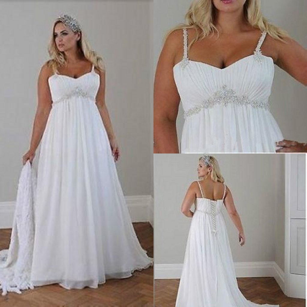 

Summer Chiffon Beach Wedding Beaded Bridal Banquet Party Dress A Line, White