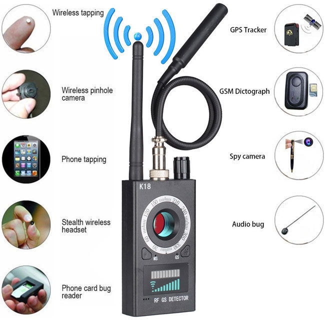 1MHZ-6.5GHZ K18 Détecteur de caméra multifonction Caméra GSM Audio Bug Finder GPS Signal Signal Lens RF Tracker Détectez les produits sans fil