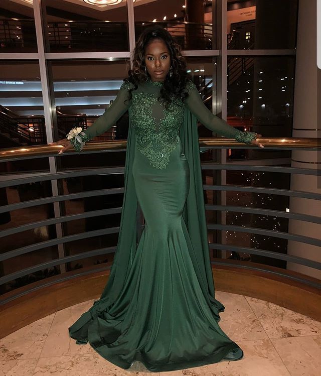 

Dark Green Mermaid Prom Dresses Long Sheer Long Sleeve Lace Appliques with Beaded Spandex Formal Dresses Evening Gowns vestido de baile, Gray