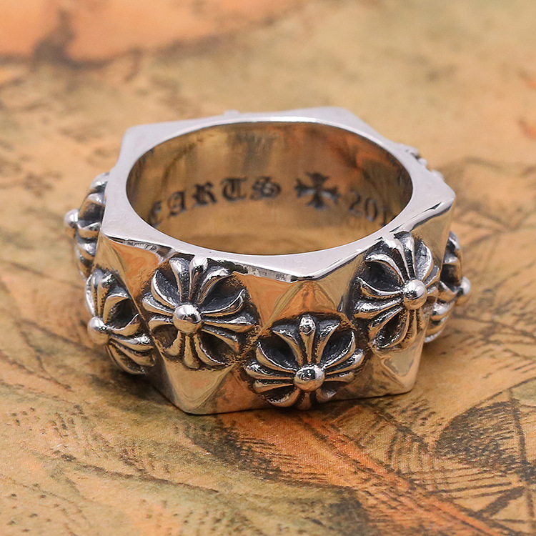 

Personalized 925 sterling silver vintage jewelry American style antique silver hand-made cross designer thick band rings gift for men